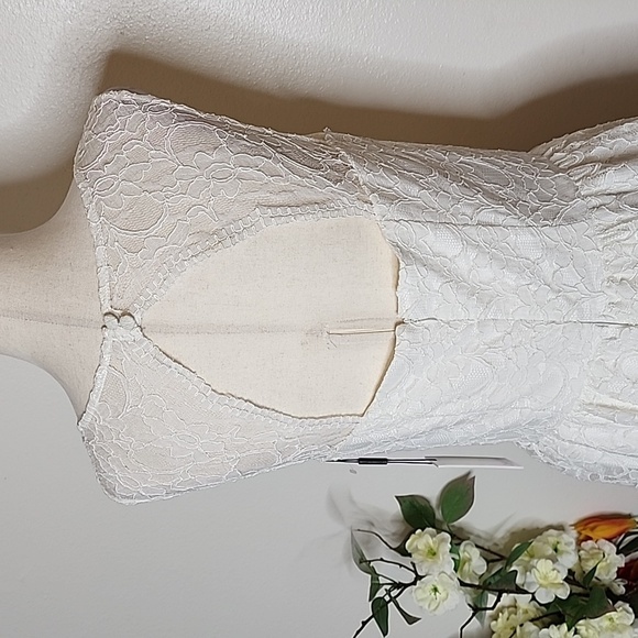 NEW Calvin Klein Ivory Lace Overlay Double Lining Dress Celeb Style Luxury Chic - Picture 7 of 16